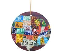 GSGCSBYMLG Pendentif rond en aluminium imprimé carte d'immatriculation décoration de sapin de Noël