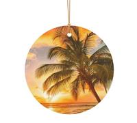 GSGCSBYMLG Pendentif rond en aluminium imprimé coucher de soleil hawaïen, palmier et vagues