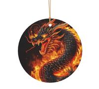 GSGCSBYMLG Pendentif rond en aluminium imprimé dragon chinois de feu pour sapin de Noël