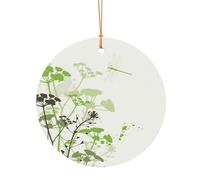GSGCSBYMLG Pendentif rond en aluminium imprimé feuillage et herbes avec libellules et ailes pour sapin de Noël