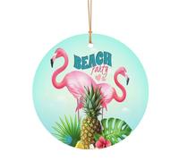 GSGCSBYMLG Pendentif rond en aluminium imprimé flamant rose tropical pour sapin de Noël