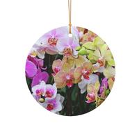 GSGCSBYMLG Pendentif rond en aluminium imprimé orchidées pour sapin de Noël à suspendre