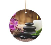 GSGCSBYMLG Pendentif rond en aluminium imprimé pierre zen décoration sapin de Noël suspendu