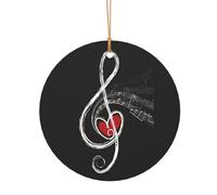 GSGCSBYMLG Pendentif rond en aluminium imprimé symboles de musique amour décoration de sapin de Noël