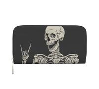 GSGCSBYMLG Portefeuille à main en cuir imprimé crâne rock roll squelette os homme femme fermeture éclair pochette porte-cartes, Noir , Taille unique