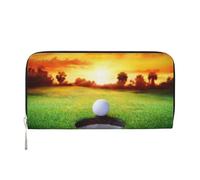 GSGCSBYMLG Portefeuille de sport en cuir imprimé balle de golf coucher de soleil arbre homme femme fermeture éclair pochette porte-cartes, Noir , Taille unique