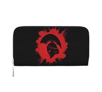 GSGCSBYMLG Portefeuille en cuir imprimé casque de guerrier spartan homme femme fermeture éclair pochette porte-cartes, Noir , Taille unique