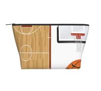 GSGCSBYMLG Sac de rangement quotidien imprimé sur le terrain de basket-ball, sac de rangement de voyage avec fermeture éclair, trousse de toilette portable, Noir , Taille unique