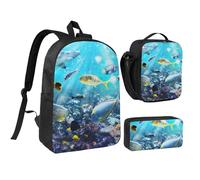 GSGCSBYMLG Sac d'école coloré 3D avec motif paysage de mer sous l'eau de poissons tropicaux 43,2 cm, Noir , Taille unique, Pochette à monnaie
