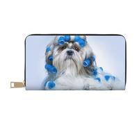 GSGCSBYMLG Shih Tzu Portefeuille en cuir imprimé chien Grand portefeuille de voyage homme femme fermeture éclair pochette porte-cartes, blanc, Taille unique