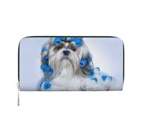 GSGCSBYMLG Shih Tzu Portefeuille en cuir imprimé chien homme femme fermeture éclair pochette porte-cartes, Noir , Taille unique