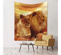 GSGCSBYMLG Tapisserie imprimée lion africain et lionne 152,4 x 129,5 cm Tapisserie murale esthétique