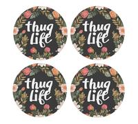 GSGCSBYMLG Thug Life Lot de 4 sous-verres décoratifs en liège MDF Motif fleurs