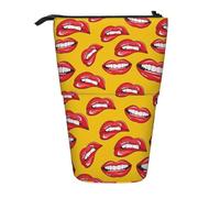 GSGCSBYMLG Trousse à crayons télescopique verticale avec inscription « Women Smiling and Biting Her Red Lips »