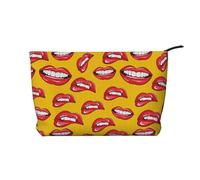 GSGCSBYMLG Trousse de toilette de voyage en velours côtelé imprimé avec inscription « Sming and Biting Her Red Lips » pour femme, Noir , Taille unique