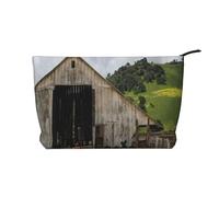 GSGCSBYMLG Vieille grange en bois avec tracteur rouillé imprimé en velours côtelé trousse de toilette de voyage sac organisateur de voyage, Noir , Taille unique