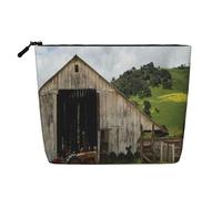 GSGCSBYMLG Vieille grange en bois avec tracteur rouillé imprimé faux chanvre sac de maquillage trousse de toilette de voyage sac organisateur, Noir , Taille unique