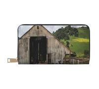 GSGCSBYMLG Vieille grange en bois avec tracteur rouillé imprimé portefeuille en cuir grand portefeuille de voyage homme femme fermeture éclair pochette porte-cartes, blanc, Taille unique