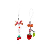 GSHLLO Lot de 2 jolies breloques esthétiques pour téléphone portable, porte n forme de fraise, étui de téléphone, chaîne, nœud, cordon de téléphone portable pour décoration d'appareil photo
