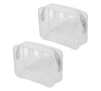 GSHLLO Lot de 2 petites trousses de maquillage transparentes à fermeture éclair en plastique - Pochette de rangement portable en PVC - Format voyage - Organiseur de maquillage pour salle de bain et