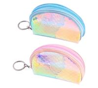 GSHLLO Lot de 2 porte-monnaie holographiques en forme de sirène, petit portefeuille à paillettes avec fermeture éclair, porte-monnaie, porte-monnaie pour filles, rose/bleu, Semicircle