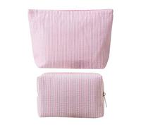 GSHLLO Lot de 2 trousses de maquillage à rayures avec fermeture éclair pour pinceaux de maquillage - Sac de rangement esthétique pour articles de toilette - Sacs de soins de la peau pour femme - Rose
