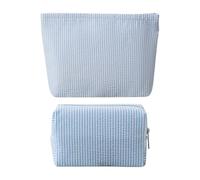 GSHLLO Lot de 2 trousses de maquillage à rayures avec fermeture éclair pour pinceaux de maquillage - Sac de rangement esthétique pour articles de toilette - Sacs de soins de la peau pour femme - Bleu