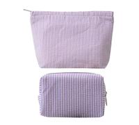 GSHLLO Lot de 2 trousses de maquillage à rayures avec fermeture éclair pour pinceaux de maquillage - Sac de rangement esthétique pour articles de toilette - Sacs de soins de la peau pour femme
