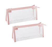 GSHLLO Lot de 2 trousses de maquillage portables en plastique transparent avec fermeture éclair - Pour le bureau et la maison - Rose