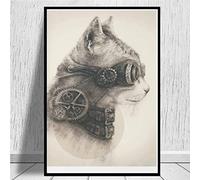 GSHRED Poster vintage de chat Steampunk - Impression de chat - Art mural moderne - Impression sur toile - Décoration murale de table - Sans cadre - 60 x 80 cm