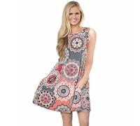 Gshy Robes pour Dames élégantes Robes de Demoiselle d'honneur Cocktail Rétro Mode Bohème Chic Jupe Courte Imprimer Robe sans Manches Poupées en Vêtement de Plage Une Taille(XL) (A)