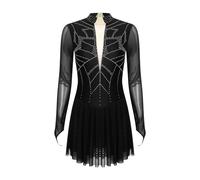 GSJNHY Robe de Patinage Artistique Robe de patinage artistique for femme, tenue de compétition de danse, strass, col montant, maille transparente, manches longues, justaucorps(XL)