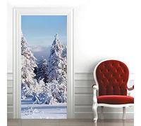 GSKBDQ 3D Effet Stickers Porte Interieure Trompe L'Oeil Scène De Neige De La Forêt Blanche Autocollant De Porte Auto-Adhésif Poster Mural Salon Cuisine Chambre Salle De Bain Papier Décoration 77X200C