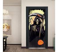 GSKBDQ Stickers Porte 3D Faux De La Mort D'Halloween Trompe L'Oeil Autocollant De Porte Interieure Mural Papier Peint Poster Amovible Muraux Stickers Chambre Salon Cuisine Décoration 90X200Cm
