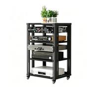 GSKFXJ 2 3 4 Niveaux Étagère D'équipement Audio Hauteur Réglable Support Multimédia AV Ouvert avec roulettes, Meuble Chaine HiFi Mobile pour Lecteurs DVD(4-Tier(54.5 * 40 * 82cm))