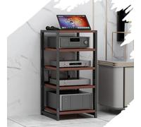 GSKFXJ 3 4 5 Niveaux Support Multimédia AV Hauteur Réglable, Meuble pour Composants avec Étagères De Rangement Ouvertes, Meuble Chaine HiFi, Étagère d'angle(Teak,5 Tier)