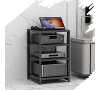 GSKFXJ 3 4 5 Niveaux Support Multimédia AV Hauteur Réglable, Meuble pour Composants avec Étagères De Rangement Ouvertes, Meuble Chaine HiFi, Étagère d'angle(Black,4 Tier)