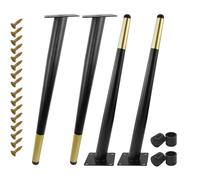 GSKFXJ 4 Pièces Pieds De Table en Métal 40cm 70cm 80cm Pieds De Meuble Inclinés Réglables, Noir Pied De Support pour Canapés, Cuisine, Armoires(Black+Gold,90cm/35in)