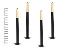 GSKFXJ Lot De 4 Pieds De Table Coniques, Pied Support De Meubles en Métal, 20-100cm Pattes De Chaise De Remplacement pour Tables À Manger avec Protecteurs De Sol en Caoutchouc(Black+Gold,80cm/31in)