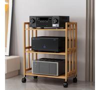 GSKFXJ Meuble Multimédia AV Mobile 2/3 Etagères Étagère Multimédia avec Étagères Réglables en Hauteur, Support Multimédia AV pour Lecteurs DVD(Log,3-Tier 50x38x88cm)