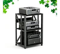 GSKFXJ Support Stéréo 3 4 5 Niveaux Meuble Multimédia AV Hauteur Réglable, Support Audio Ouvert avec roulettes, Étagère HiFi Hauteur Réglable, Lecteur CD(Black,4 Tier)