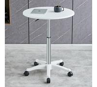 GSKFXJ Table D'appoint De Lit Réglable en Hauteur, Table De Canapé Mobile Portable, Table À Café avec roulettes, Table Basse Montage Facile(White,Round)