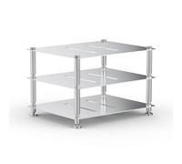 GSKFXJ Tour De Support Audio À 3 Niveaux, Petite Armoire Stéréo Ouvert, Mini Support Multimédia AV, Meuble Chaine HiFi De Bureau(Silver)