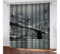 GSKOQD 2 Pièces Rideaux Et Draperies Intérieurs 3D Rideau Occultant avec Oeillets pour Chambre À Coucher Salon Chambre d'enfants, 220X214Cm（L X H） 3D Impression Vue sur Le Pont De New York