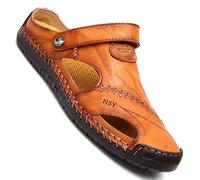 GSNOW Sandales d'été en cuir pour homme - Sandales romaines classiques - Marron clair - 46 EU, marron clair, 43 1/3 EU