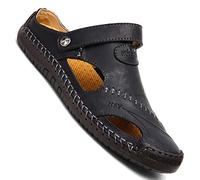GSNOW Sandales en Cuir Hommes Décontractées Bout Fermé Chaussures de Sport Extérieures Sandales de Plage Tongs Chaussures Plates, Noir , 40 2/3 EU