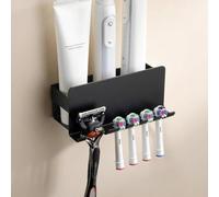 Gsocel Porte Brosse à Dents Mural sans PerçAge Support Brosse a Dent Electriques Auto-AdhéSif pour 4 Têtes de Brosse à Dents Électrique Porte Brosse à Dents en Acier Inoxydable Noir