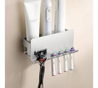 Gsocel Porte Brosse à Dents Mural sans PerçAge Support Brosse a Dent Electriques Auto-AdhéSif pour 4 Têtes de Brosse à Dents Électrique Porte Brosse à Dents en Acier Inoxydable Argenté