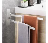 Gsocel Porte Serviette Salle de Bain Porte Serviette Mural INOX 304 Argent | Porte Serviette sans Percage, Double Barre, 180° Rotatif, Support Serviette Salle de Bain, Auto-Adhésif, 39cm