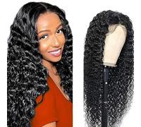 Gsoroel 13x1 Swiss Lace Front Human Hair Wig Cheveux Humain Glueless Wig Minimal Tangle Unprocessed Brazilian Virgin Hair Deep Wave 1B Natural Black Pre Plucked With Natural Hairline 22 Inch